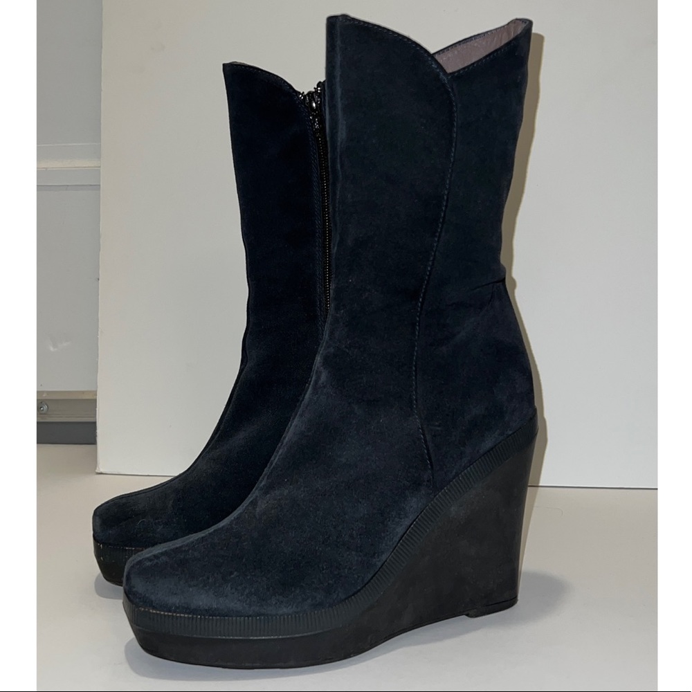 Castaner Suede Navy Wedge Boot Calf-High Size 38